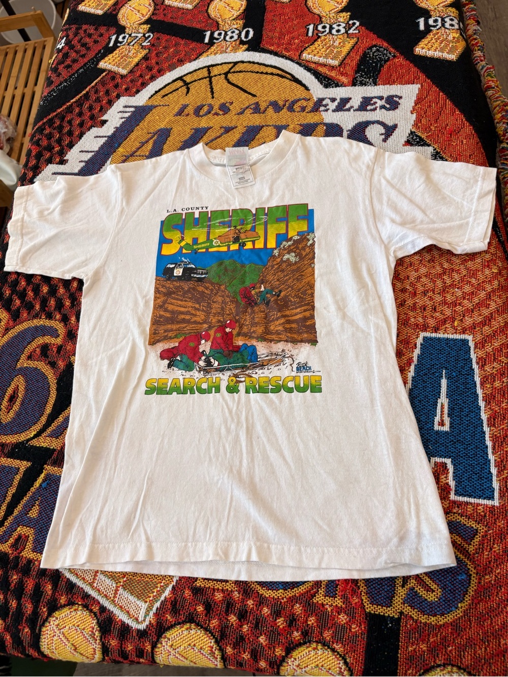 Vintage L.A. County Sheriff Search & Rescue Kids White Graphic Tee 1994